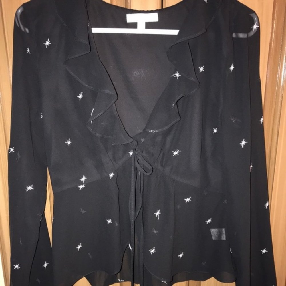 honey punch black star flowy blouse size large